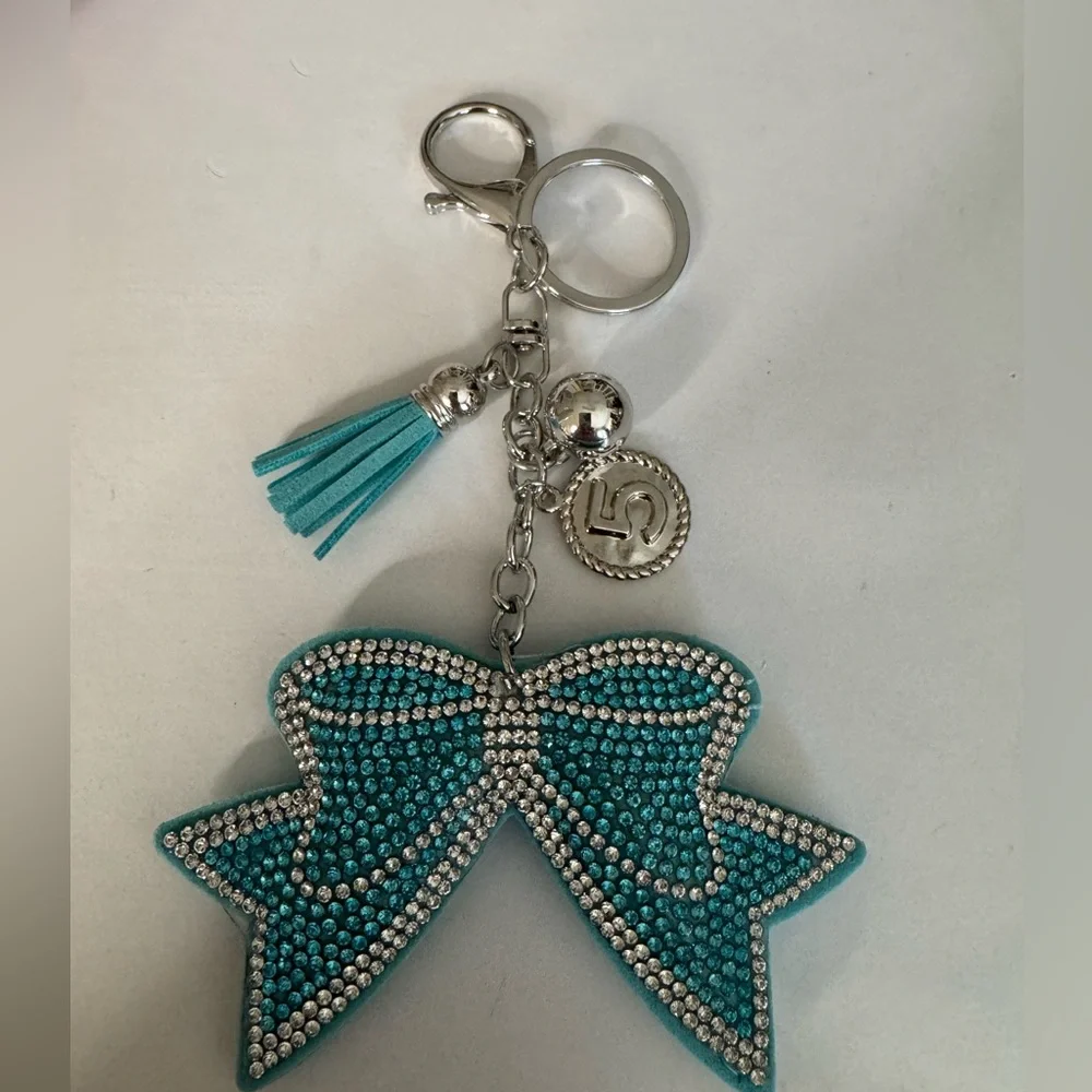 Upcycled Silver and Blue Bow Keychain